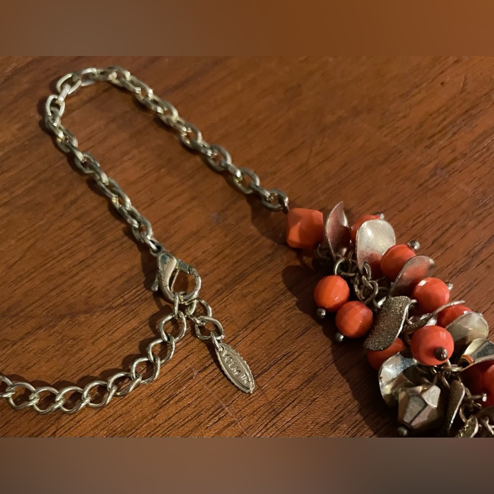 3 for $30 Vintage GoldTone Cluster Beaded Necklace Orange Gold Beads Signed VCLM - Picture 3 of 12